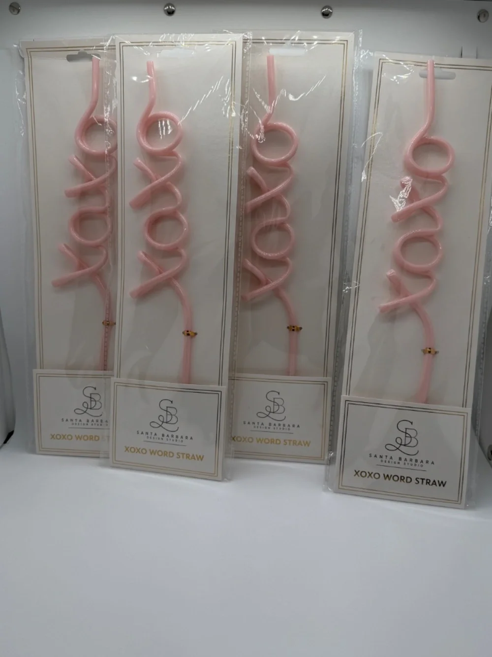 Lot of 4 Santa Barbara Design Studio XOXO Pink Reusable Word Straws BRAND NEW